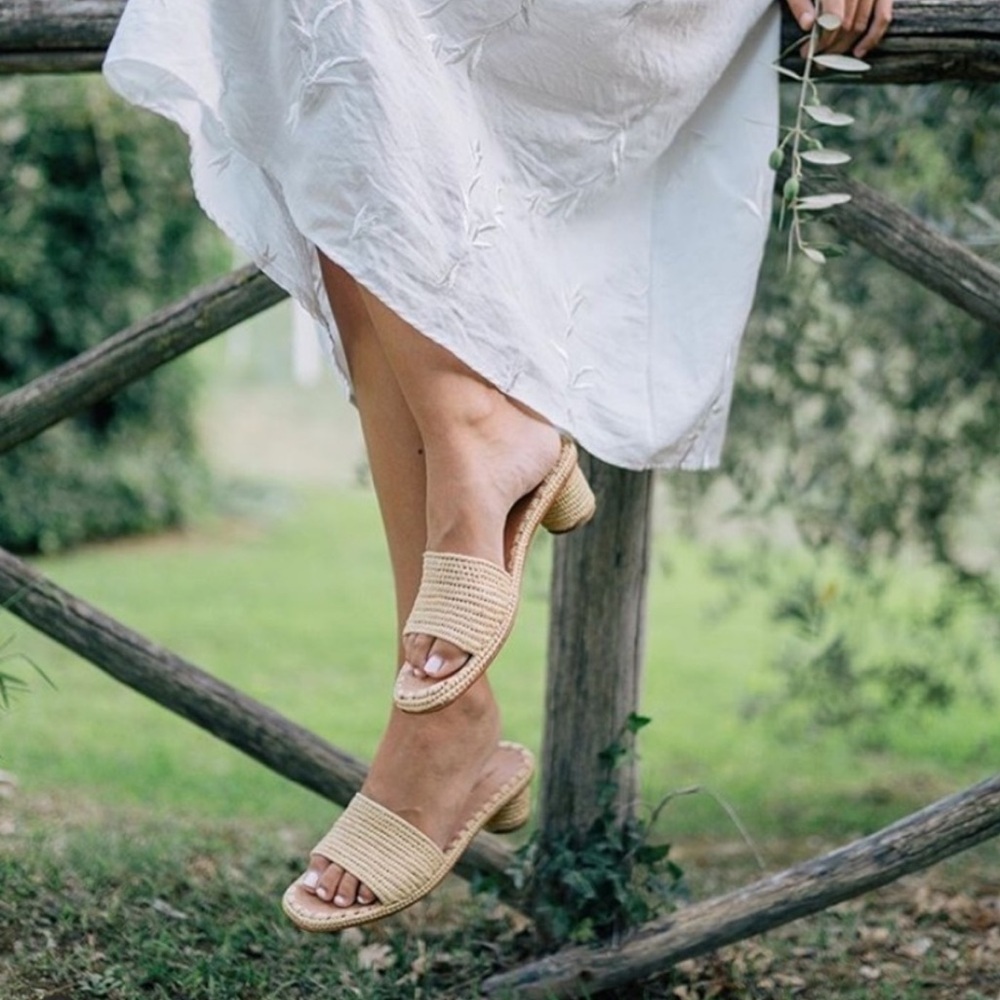 Carrie Forbes Shoes Bou Sandals Heel Mules Woven Raffia Casual Preppy 10